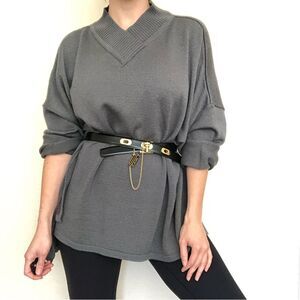 IVAN GRUNDAHL Rare Grey Lagenlook Oversized V-Neck Sweater S Scandi Soft Grunge